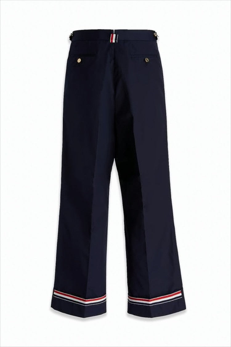 Tailored Navy Straight-Leg Pants with Cuffed Hems