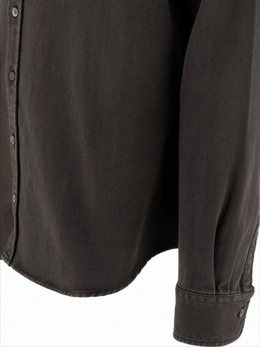 Long Sleeve Black Cotton Button-Down Shirt With Embroidered Logo