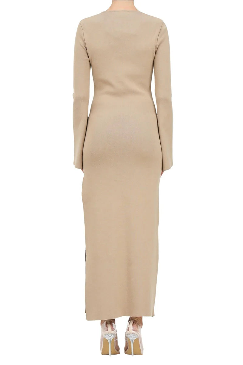 Long Knit Dress - Beige