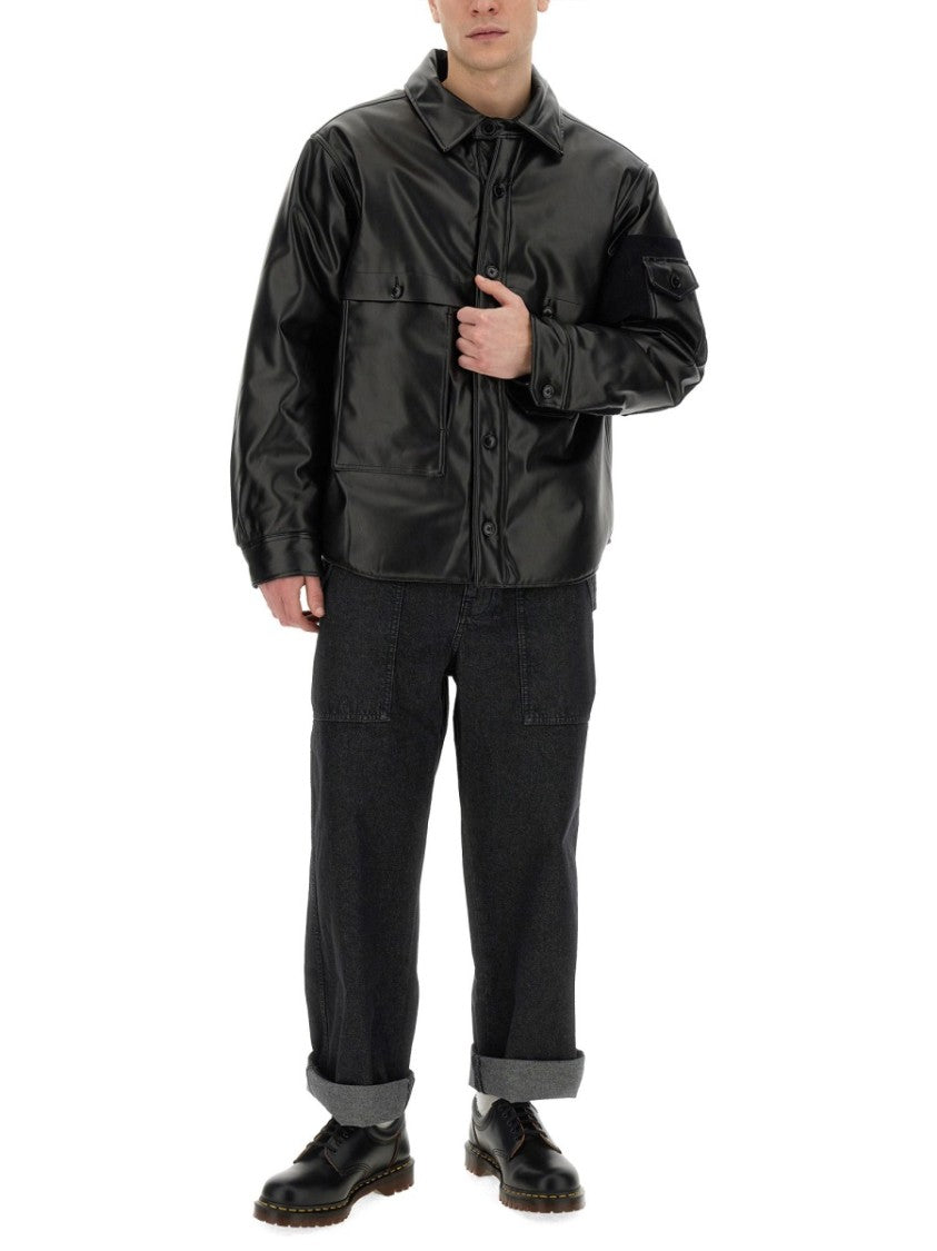 Black Shirt Jacket With Glossy Finish
