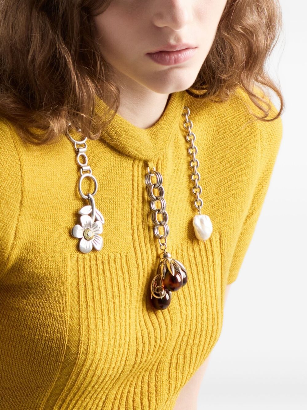 Fitted Textured Wool Sweater With Decorative Charms