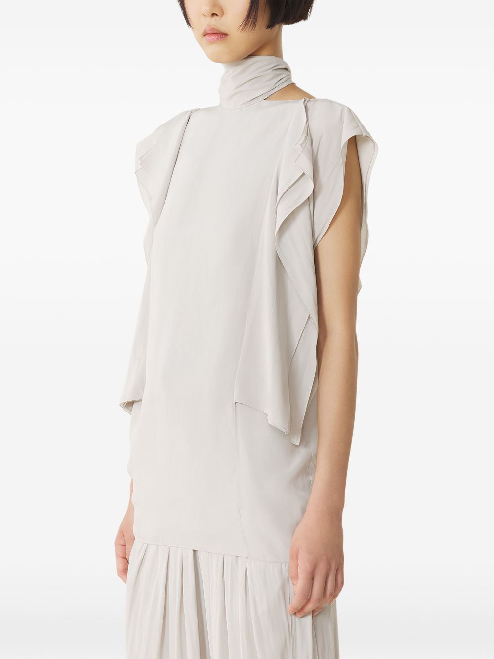 Off-White High-Neck Ruffled Sleeveless Top