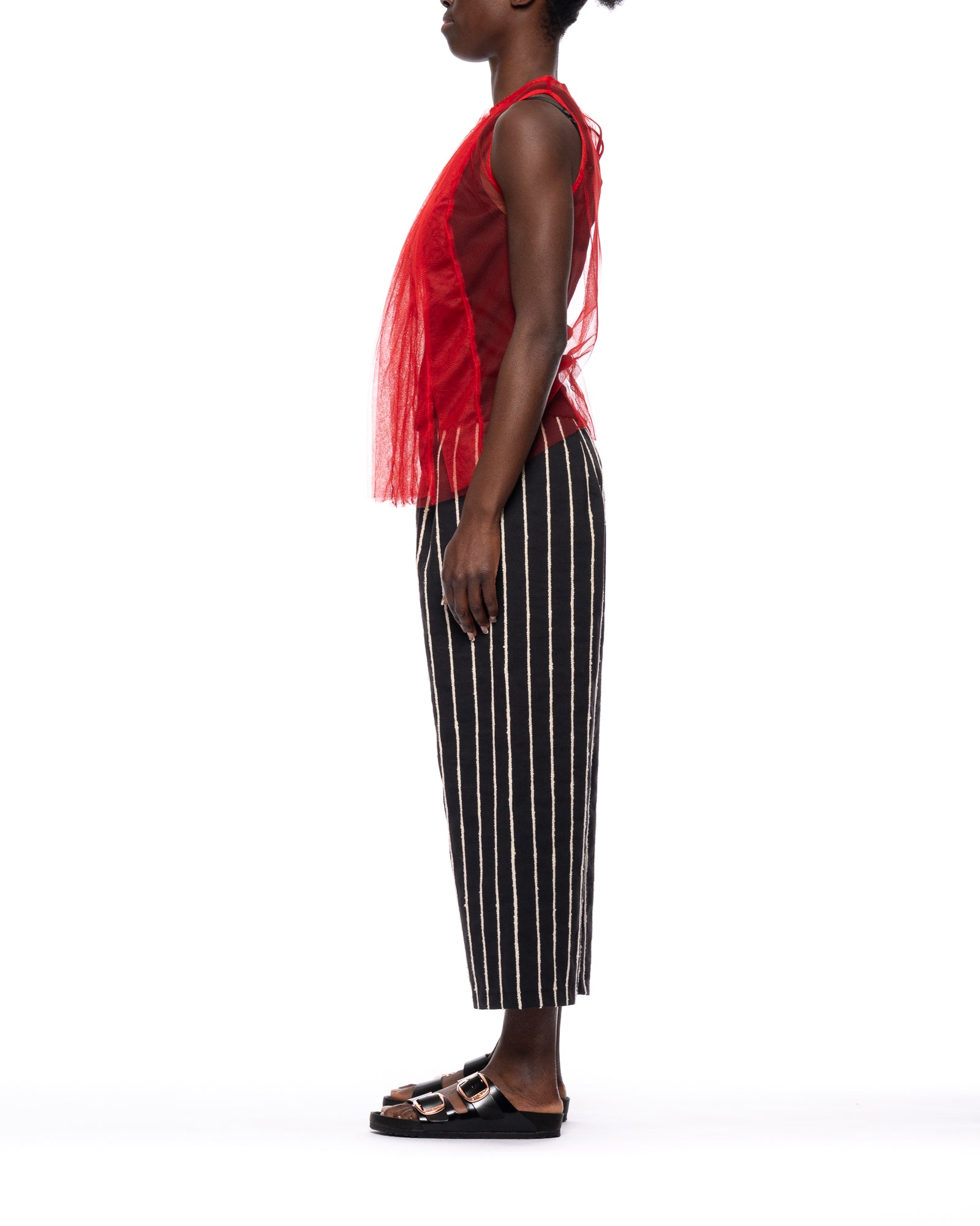 Dual-Layer Top With Pleated Tulle Overlay