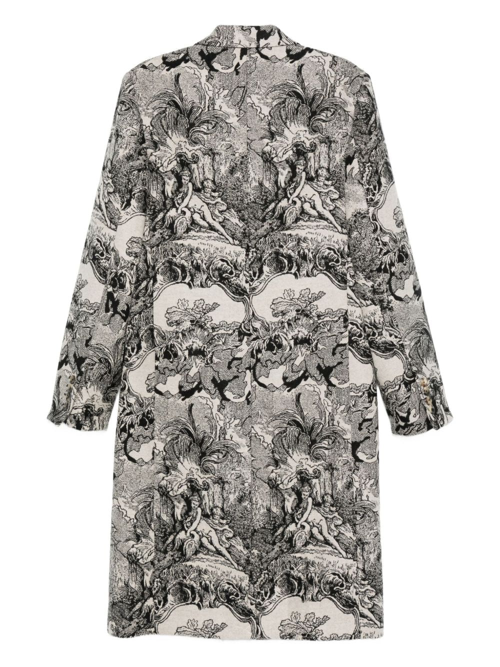 Cream Baroque Print Long-Sleeve Coat