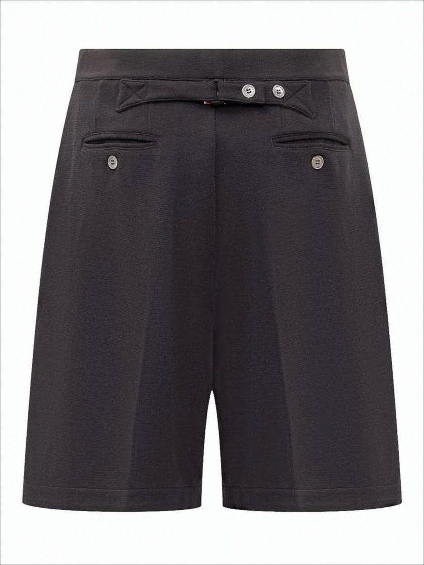 Tailored Wool Shorts with Button Closure and Logo Patch