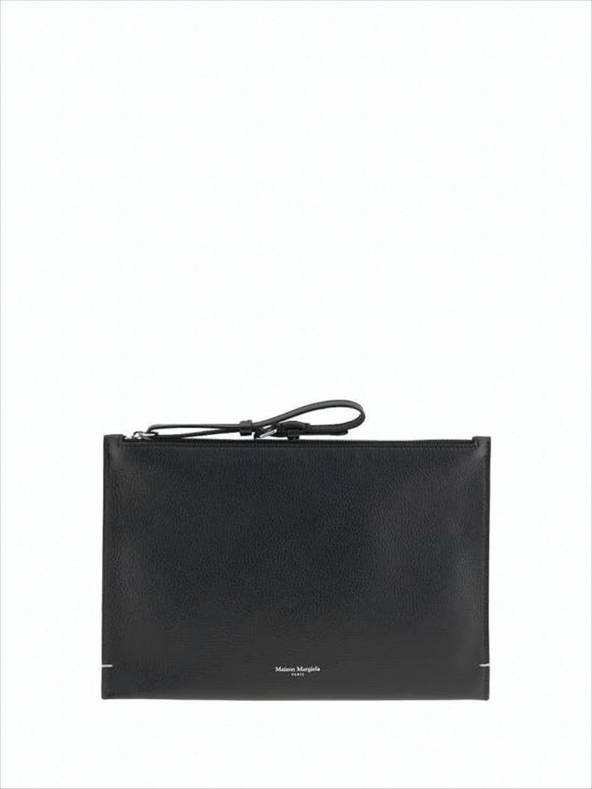 Sleek Rectangular Leather Clutch With Discreet Logo
