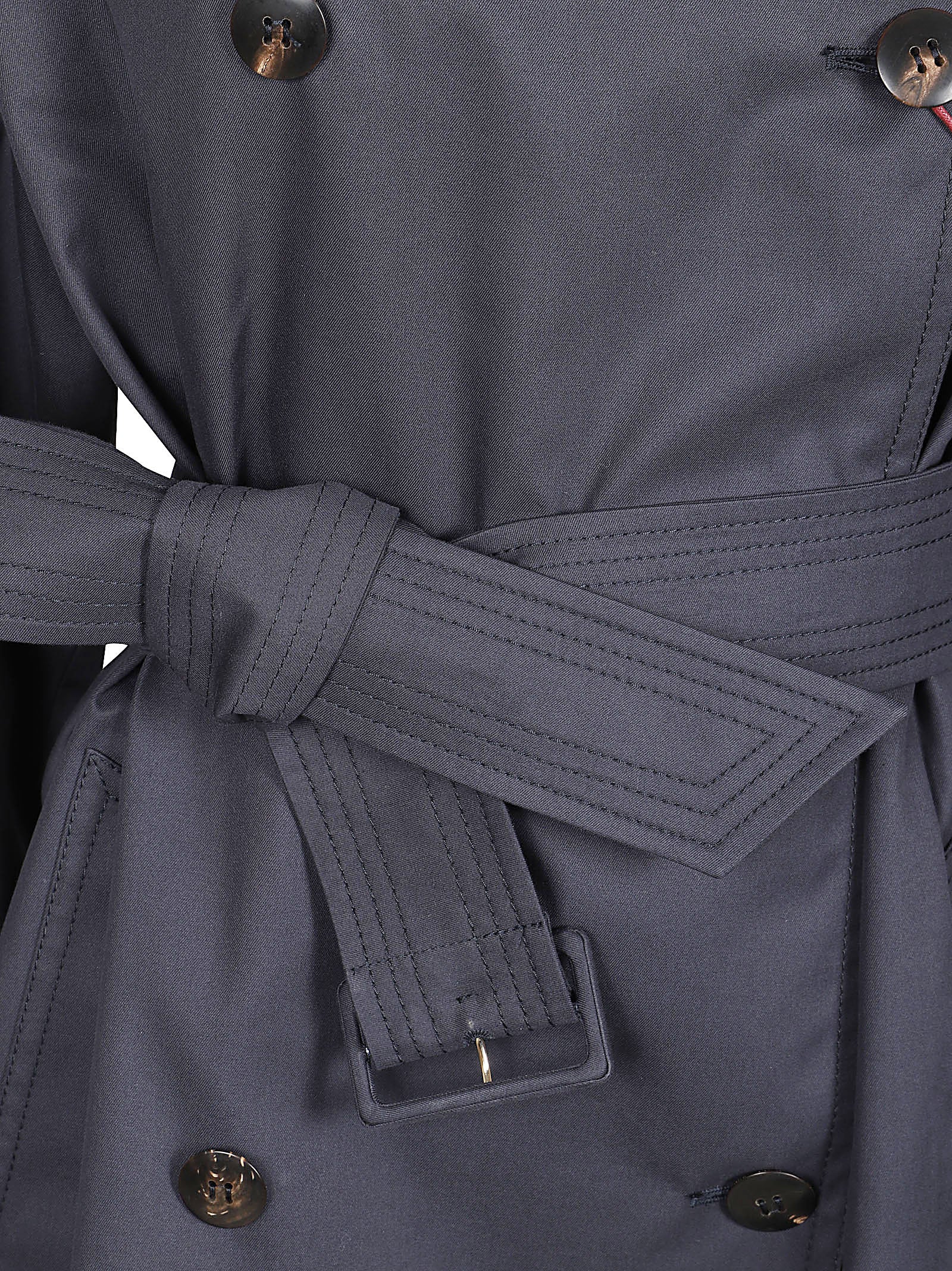 Structured Double-Breasted Coat with Wide Collar and Belted Waist