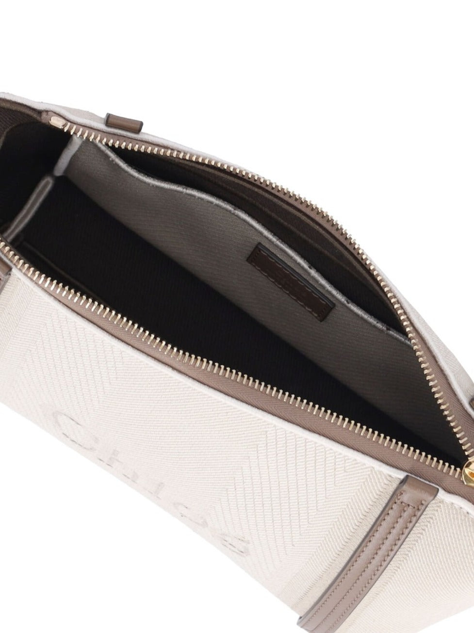 Structured Beige Shoulder Bag With Embossed Logo