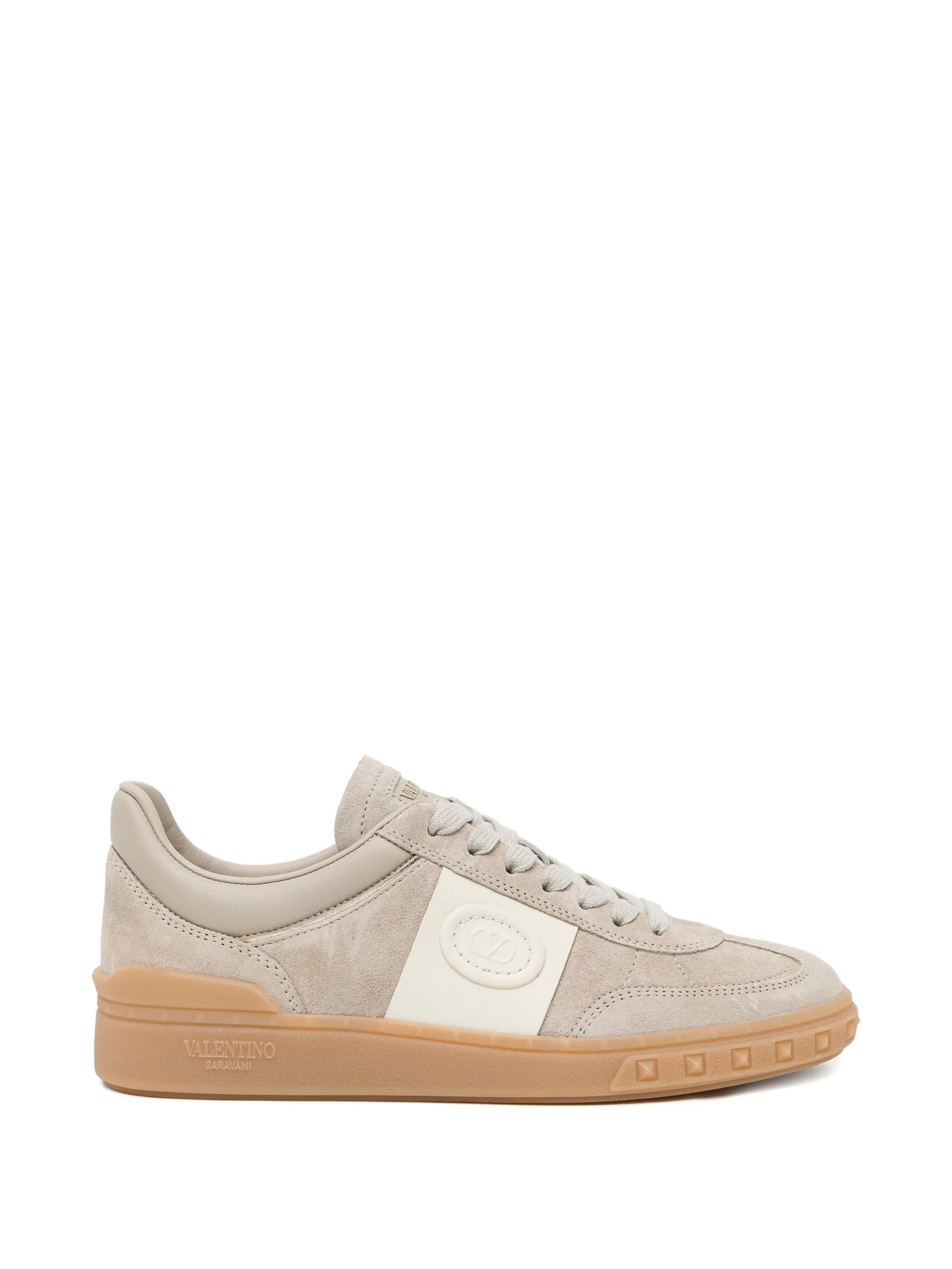 Beige Low-Top Suede Mixed-Material Sneakers