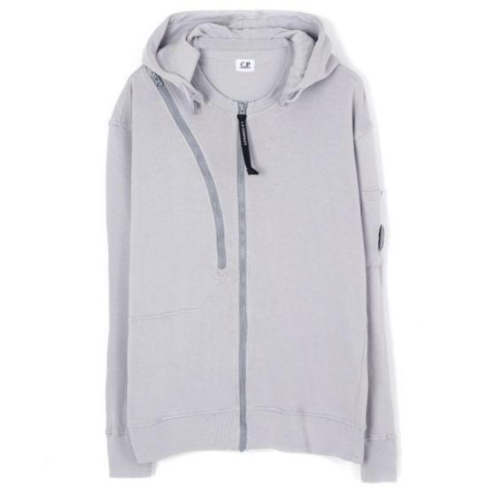 Light Grey Zip-Up Hoodie With Minimalist Design And Ribbed Details