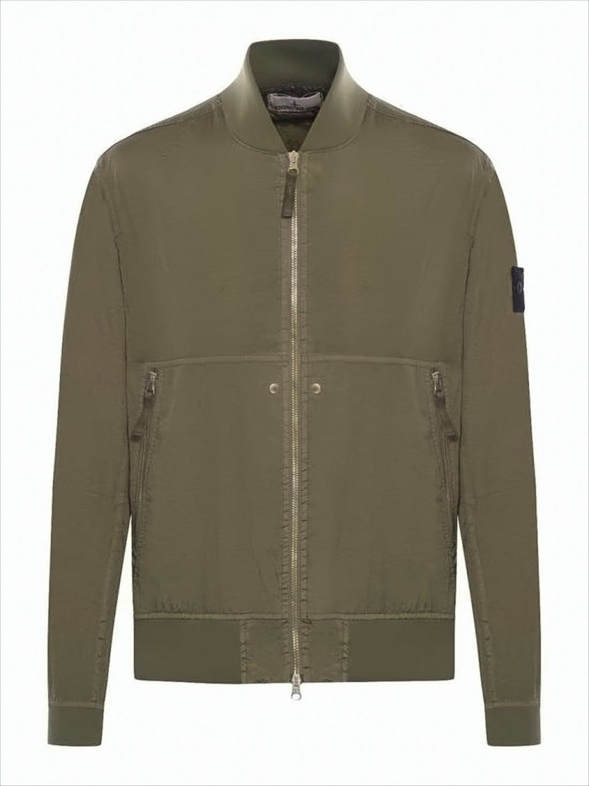 Minimalist Brown Bomber Jacket with Ribbed Cuffs