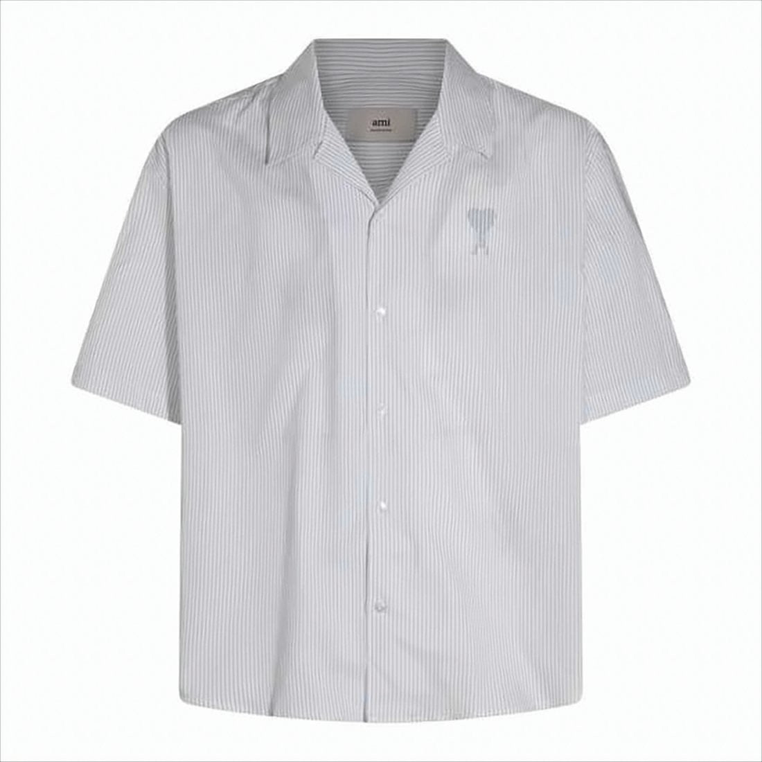 Short-Sleeved Relaxed Fit Shirt with Vertical Pinstripes