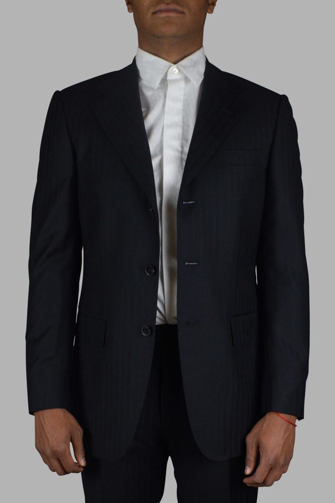 Navy Blue Two-Piece Suit With Tone-On-Tone Stripes