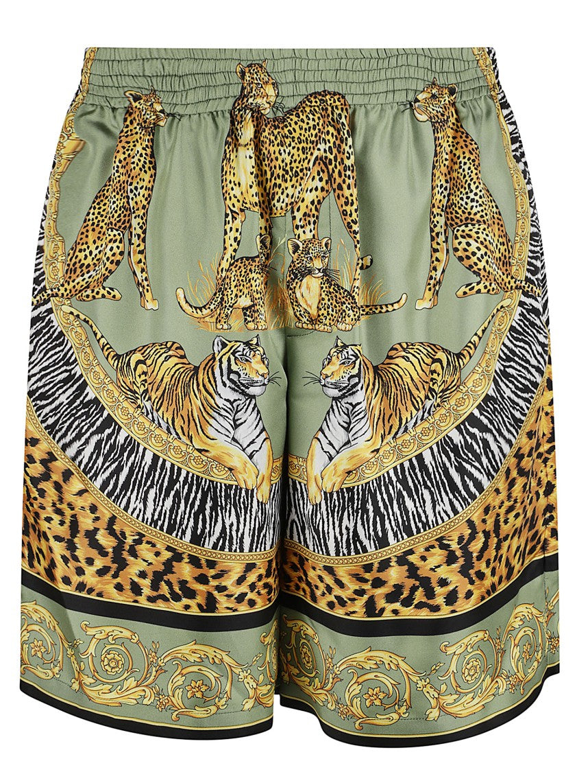 Olive Green Silk Animal Print Short