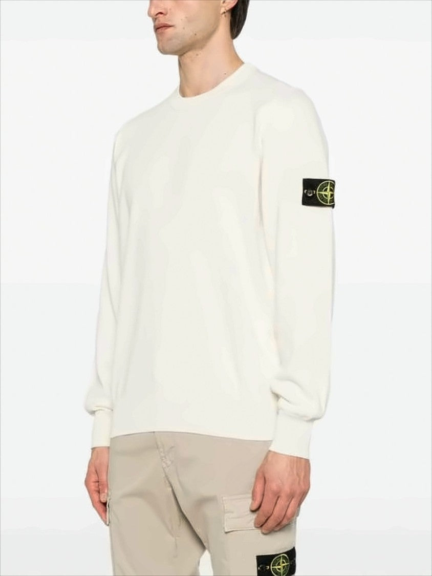 Clean Design Cotton Sweater With Distinctive Sleeve Patch