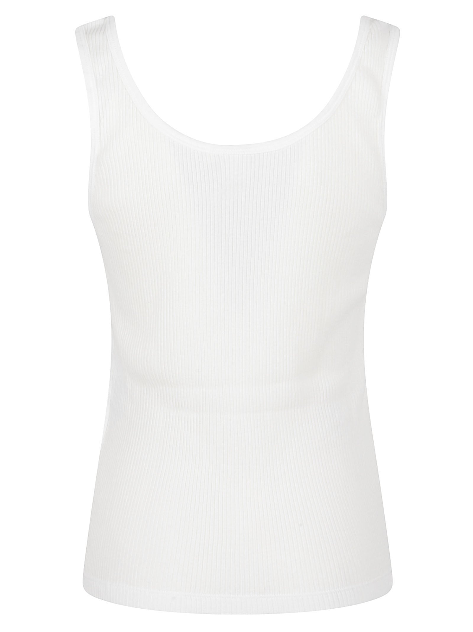 Sleeveless Ribbed Tank Top with Scoop Neckline and Embroidered Logo