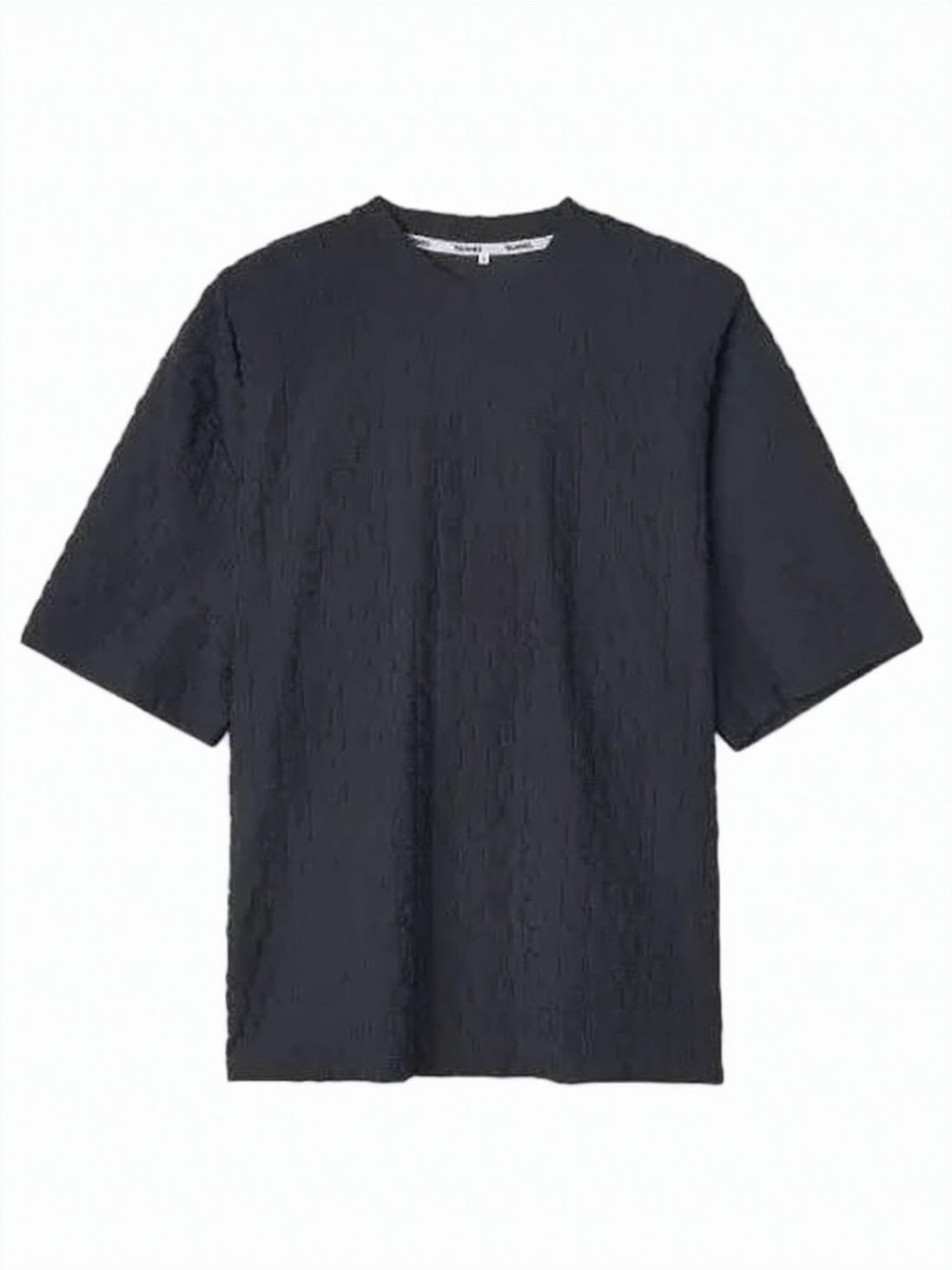 Textured Black Short-Sleeved T-Shirt with Classic Crew Neck