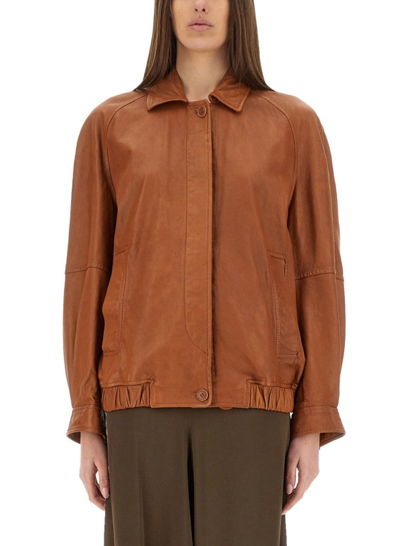 Relaxed-Fit Brown Leather Jacket