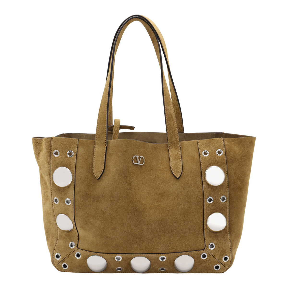 Rectangular Suede Tote Bag with Silver-tone Studs