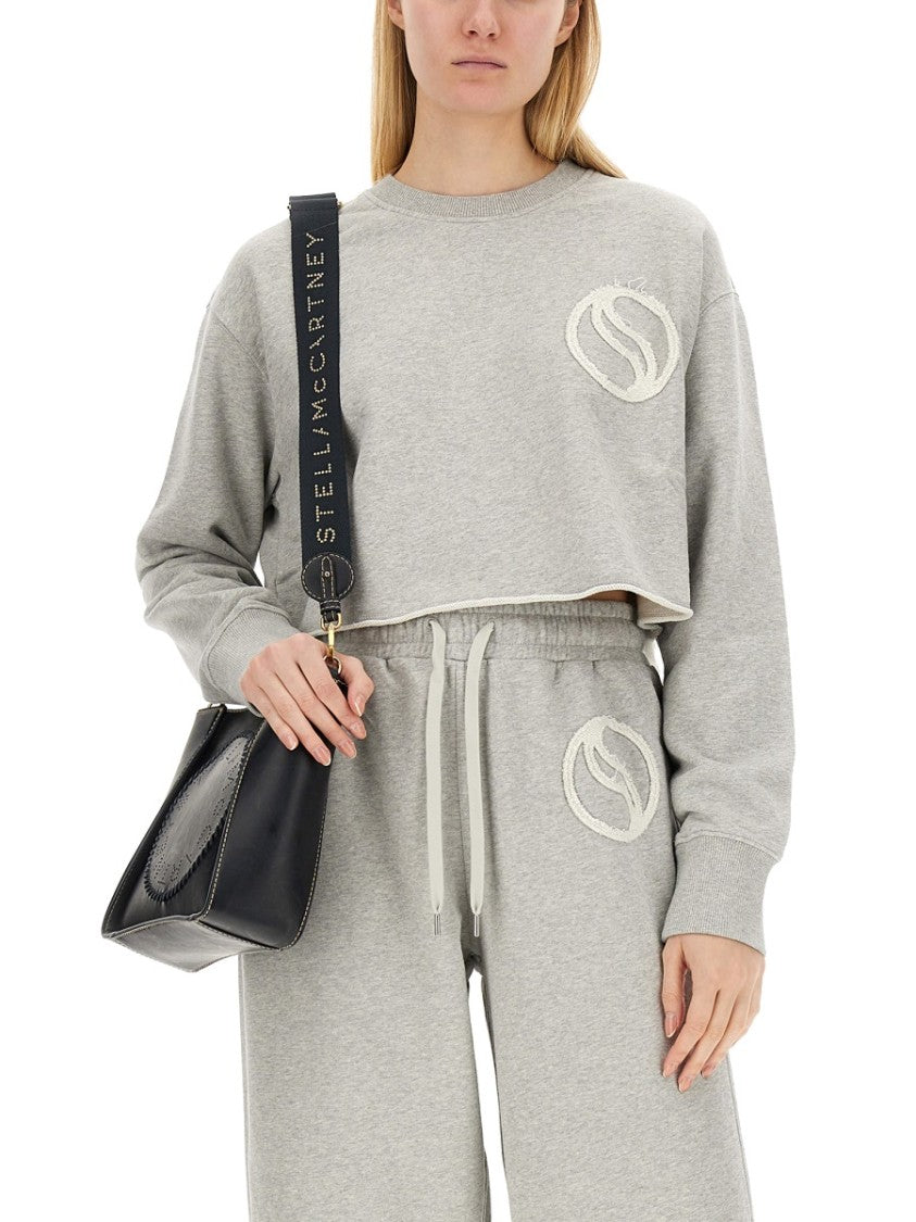 Cropped Grey Sweatshirt With Subtle Logo