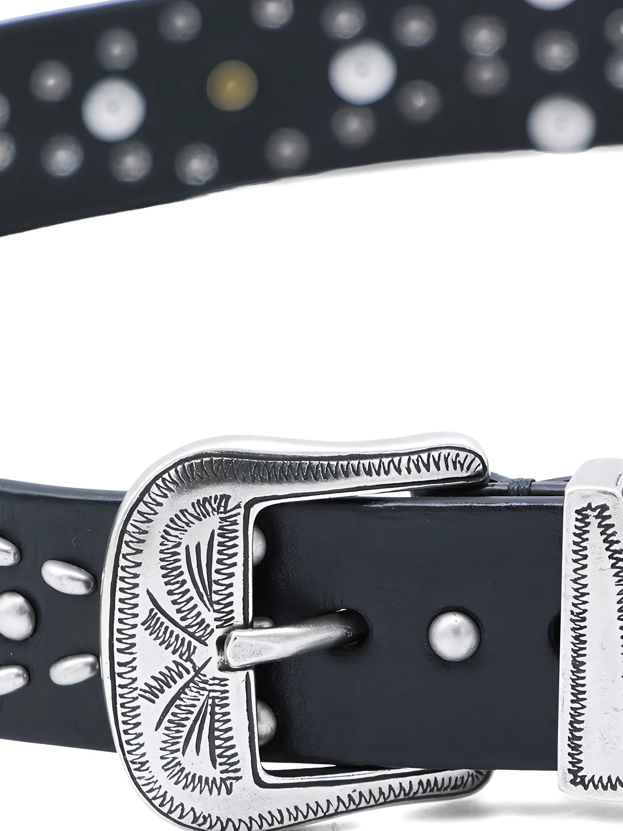 Black Leather Studded Vintage Metal Belt