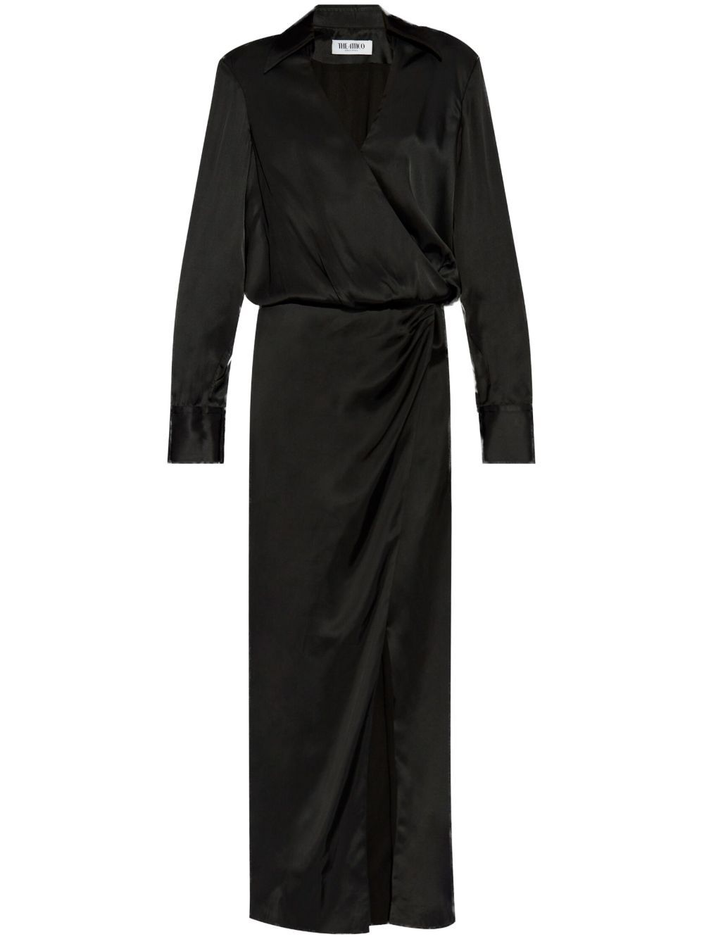 Long Black Satin Shirt Dress