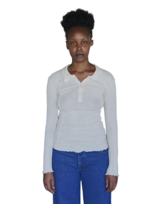 Ribbed Short Sleeve Polo with Delicate Lettuce Edges