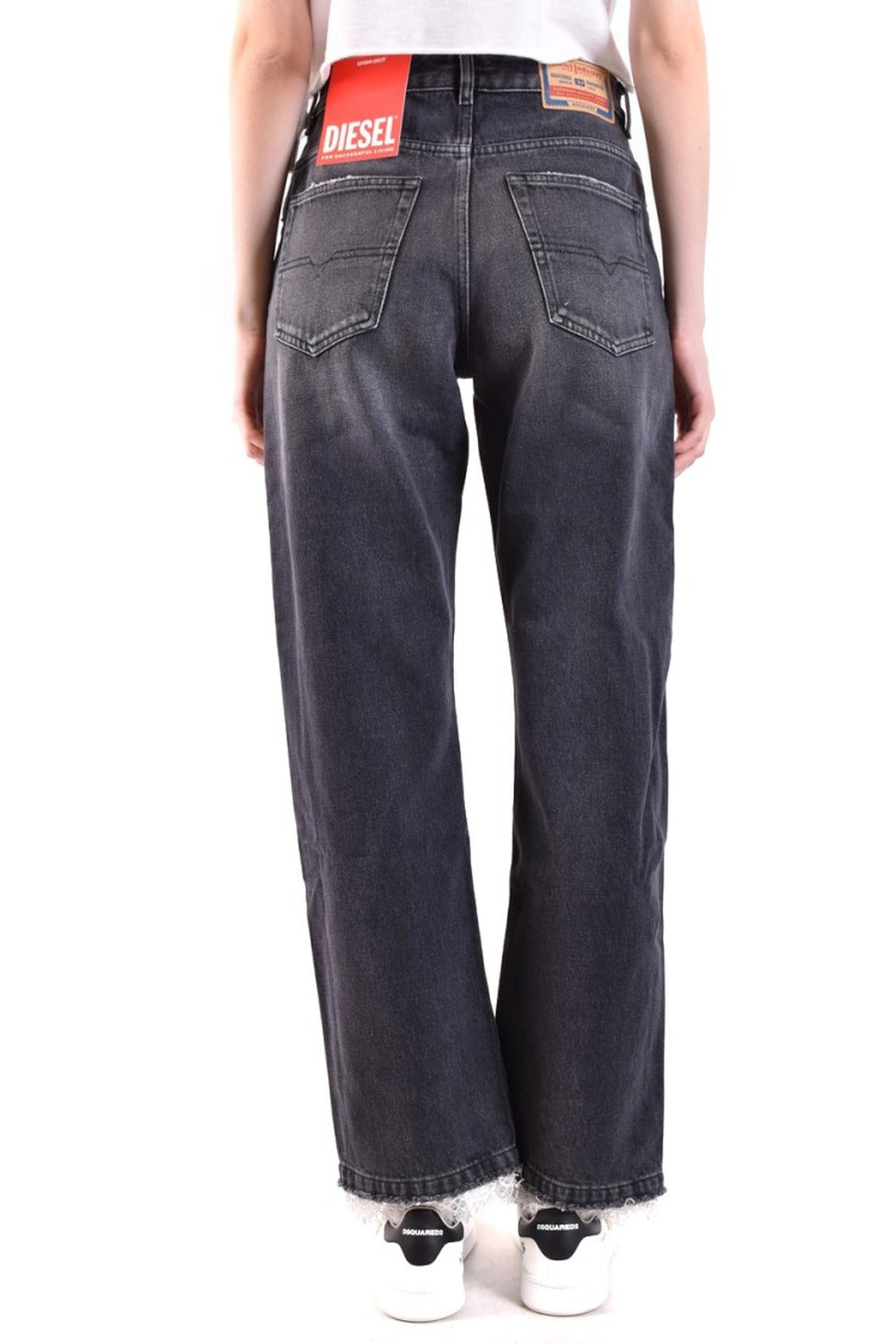 Wide-Leg Jeans With Frayed Hem And Signature Branding