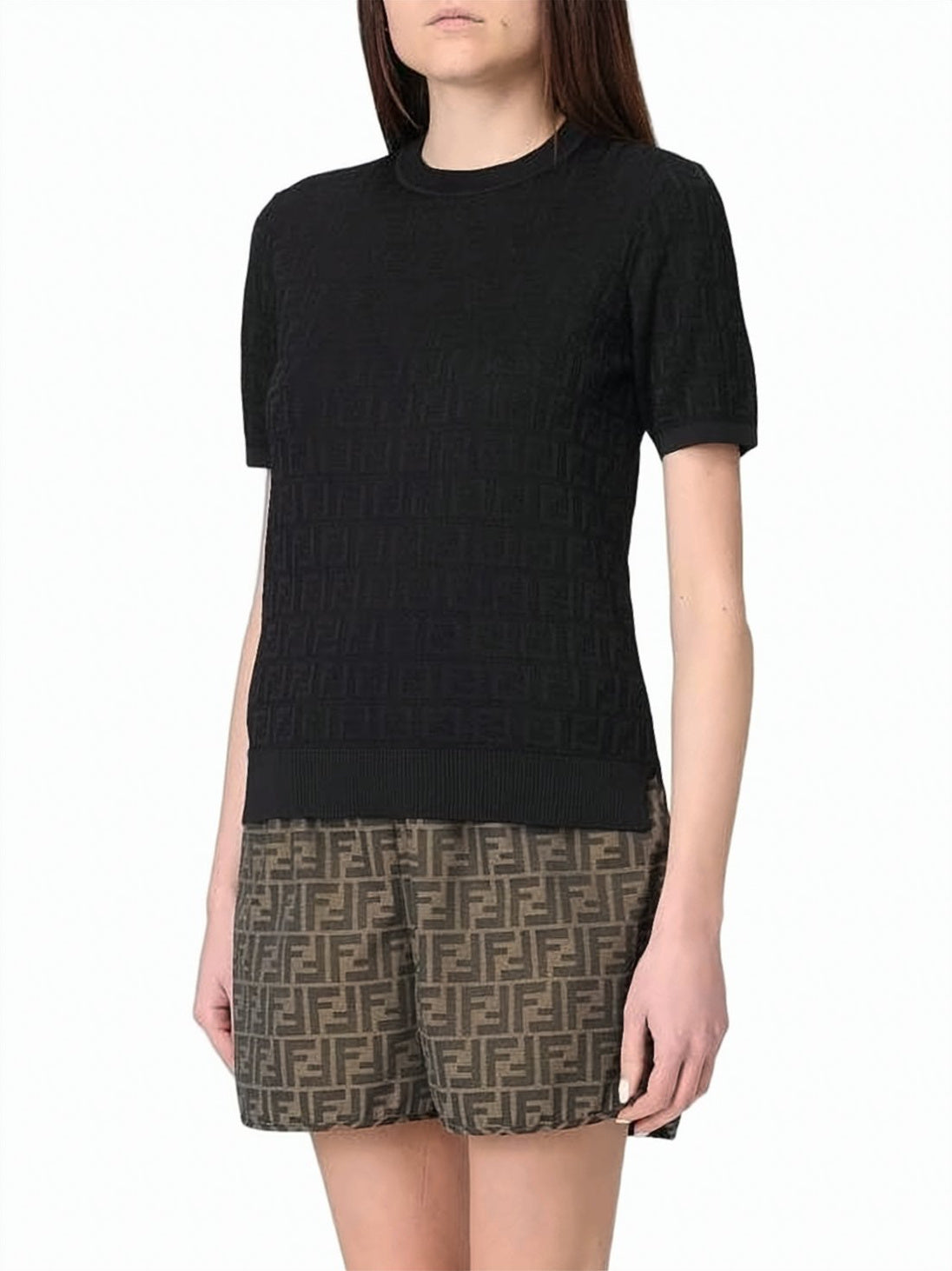 Textured Fitted Short-Sleeved Top