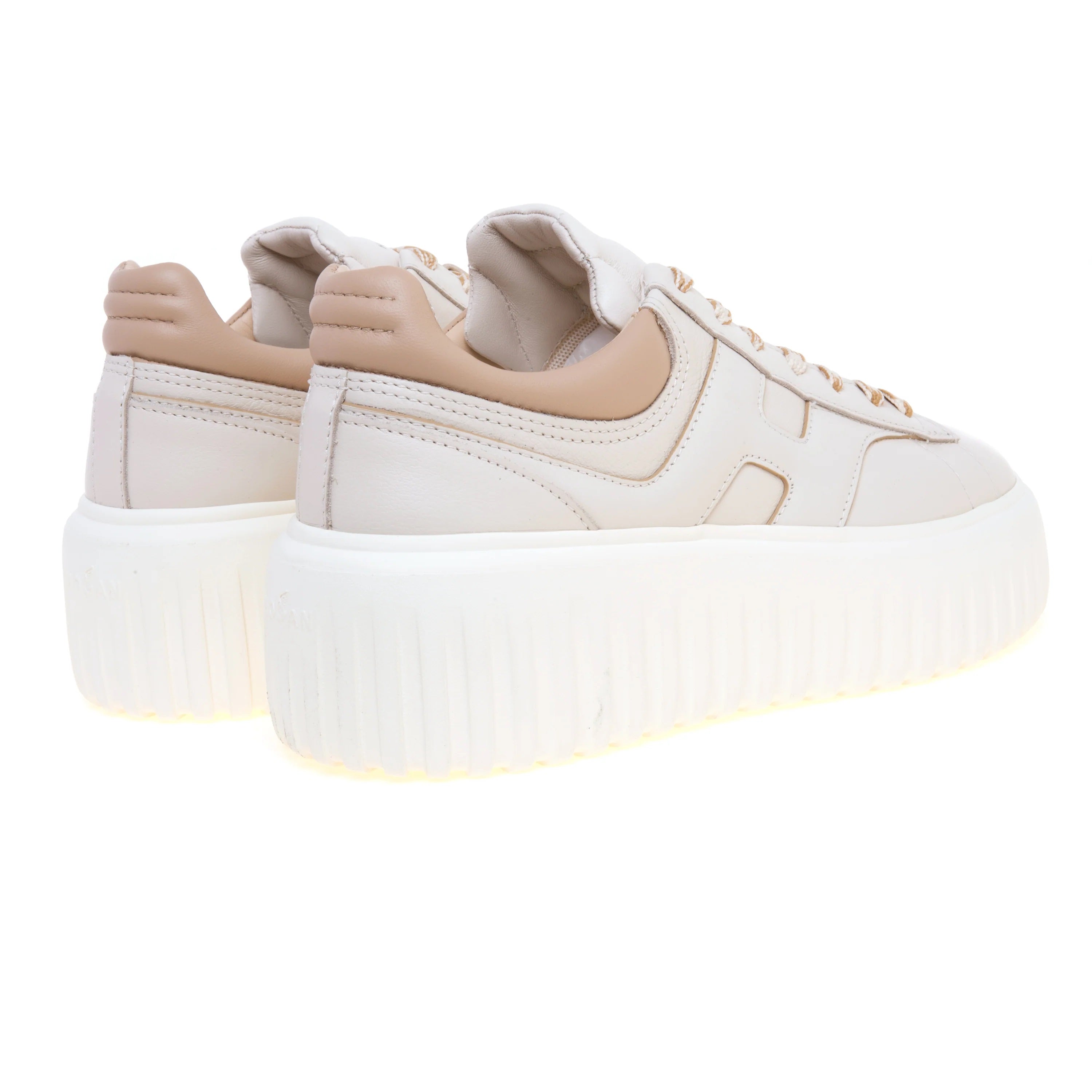 Ivory H-Stripes Leather Sneakers With Padded Collar And Embossed Logo