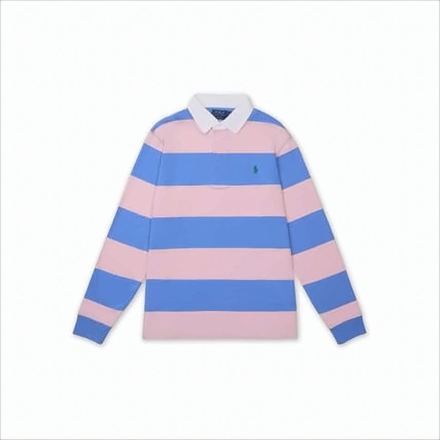 Rugby-Style Stripe Shirt with Classic White Collar