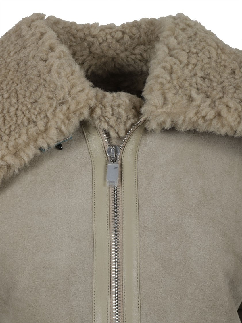 Lamb Shearling Coat With Textured Collar