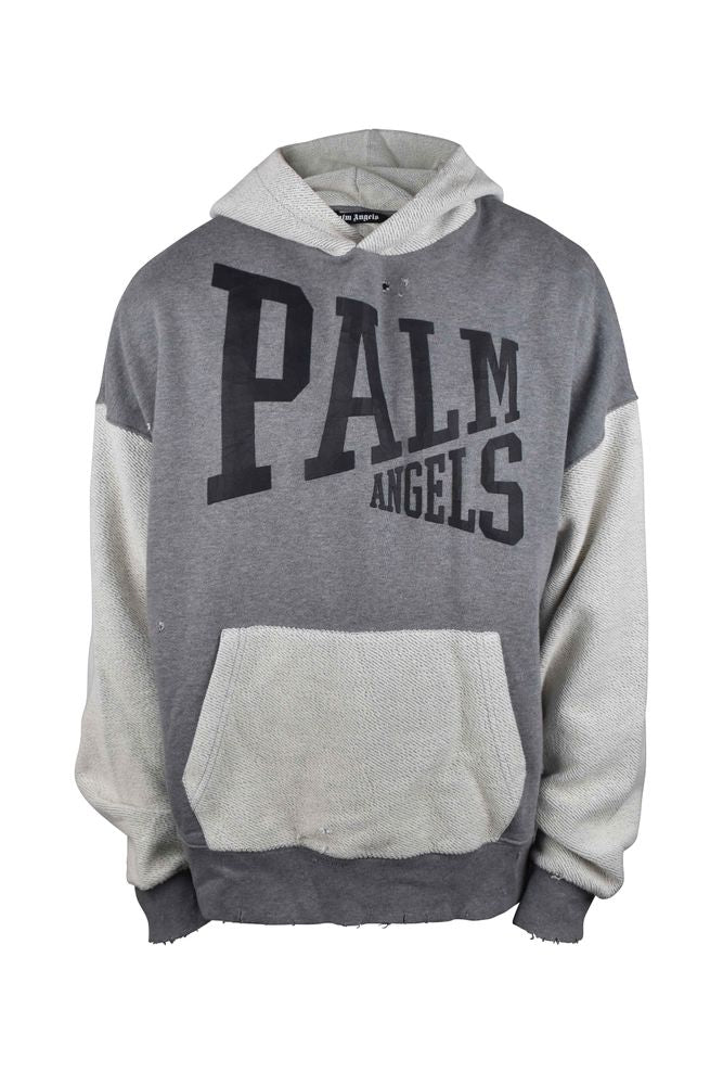 Patchwork Yoke Hooded Sweatshirt With Distressed Details