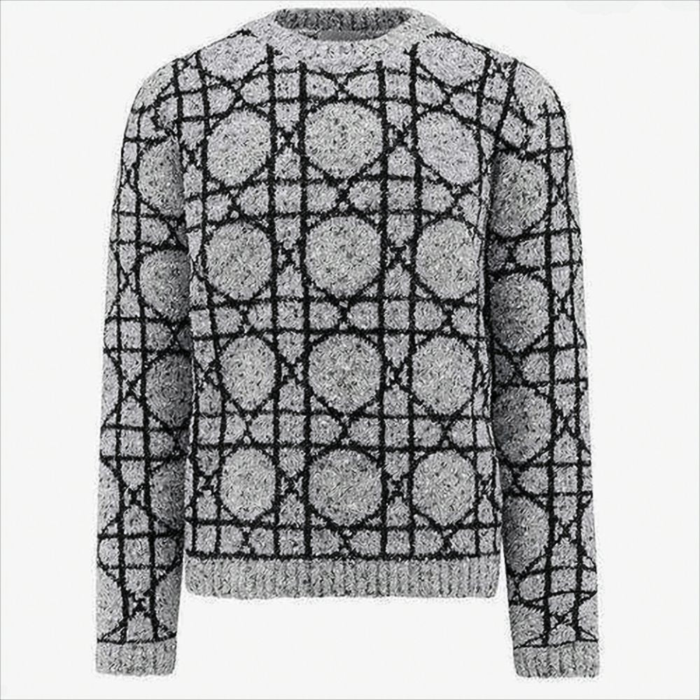 Textured Knit Grey Sweater with Geometric Pattern