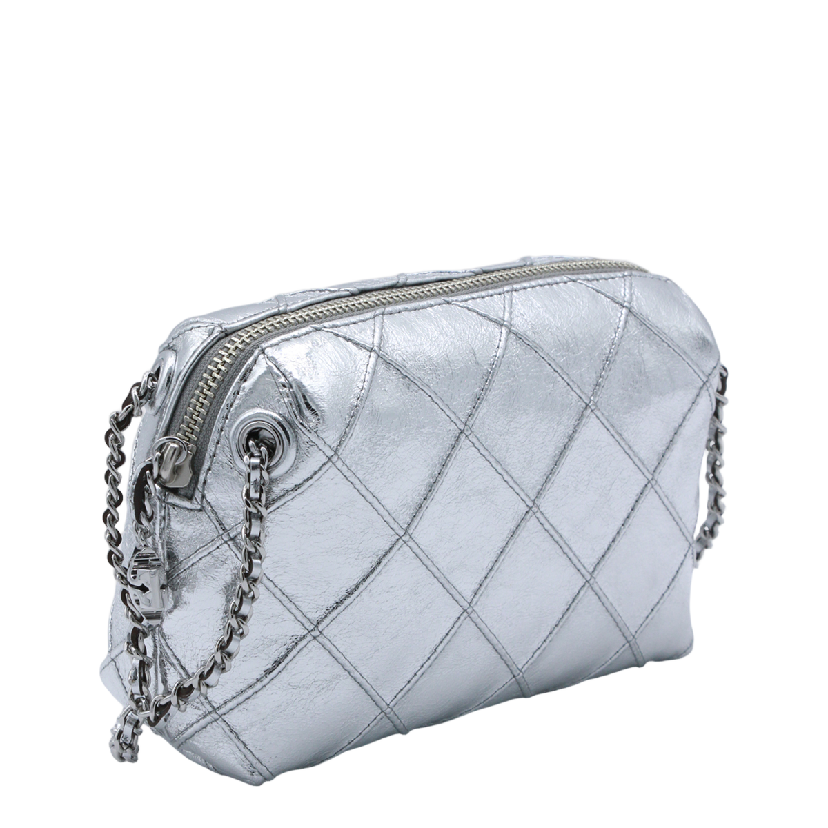 Compact Quilted Silver Metallic Bag
