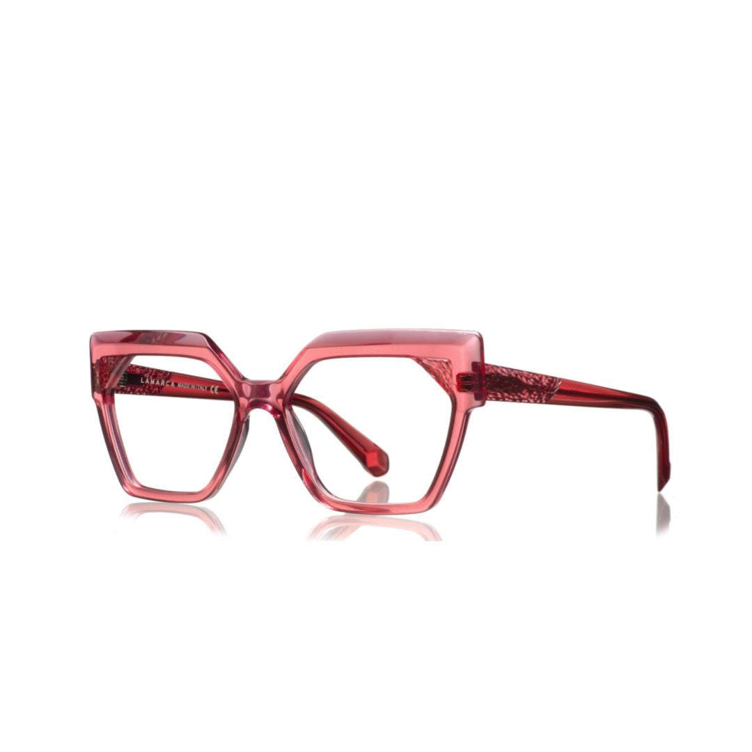 Ceselli 162 Hexagonal Acetate Eyeglasses in Translucent Deep Red