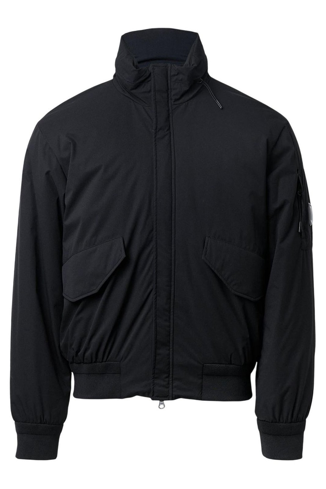 Padded Black Jacket With High Collar And Logo Detail