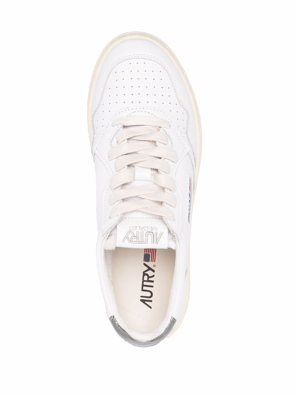 Round Toe Perforated White Leather Sneakers