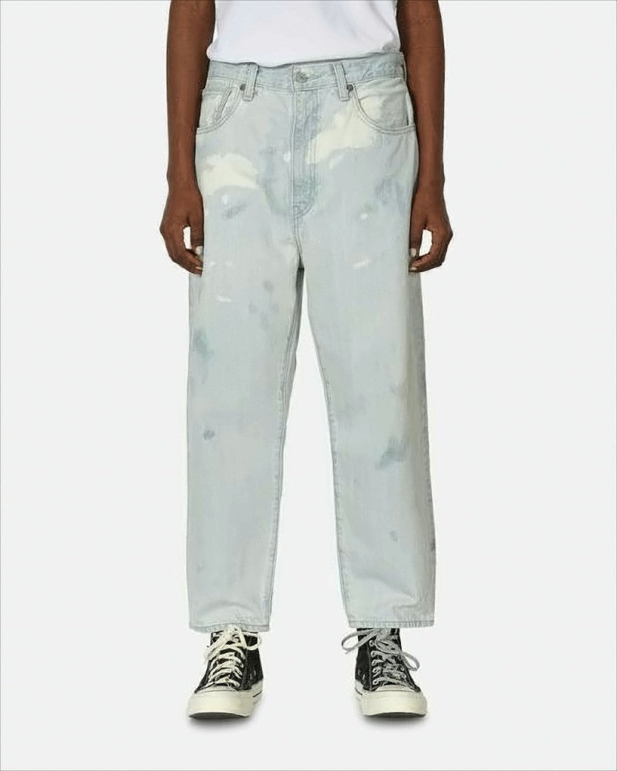 Relaxed Fit Light Wash Denim Pants with Vintage Accents