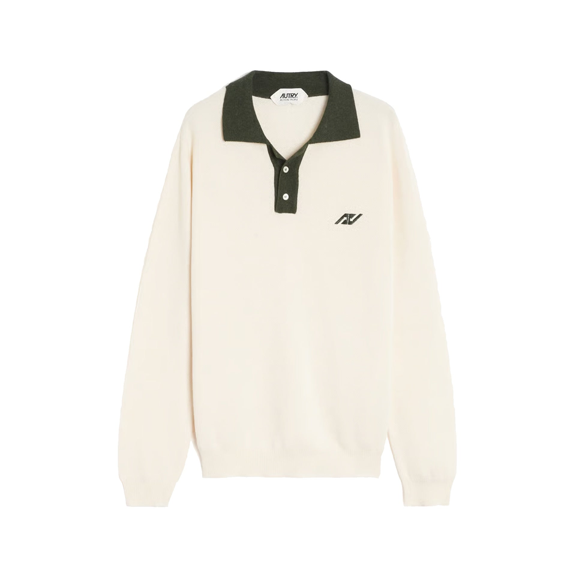 Textured Cotton-Wool Blend Long Sleeve Polo With Embroidered Logo