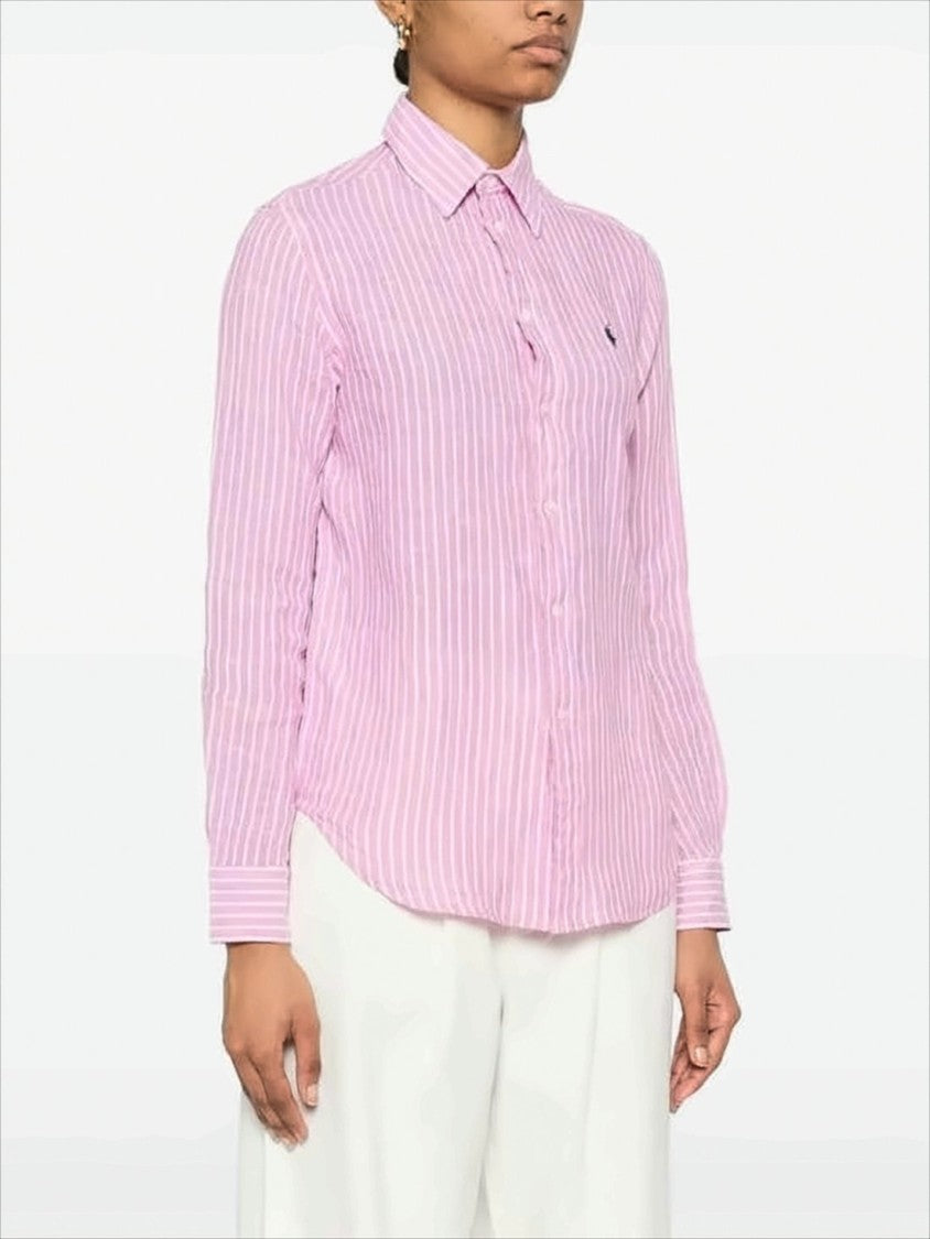 Pink Striped Linen Blouse With Classic Button-Down Design