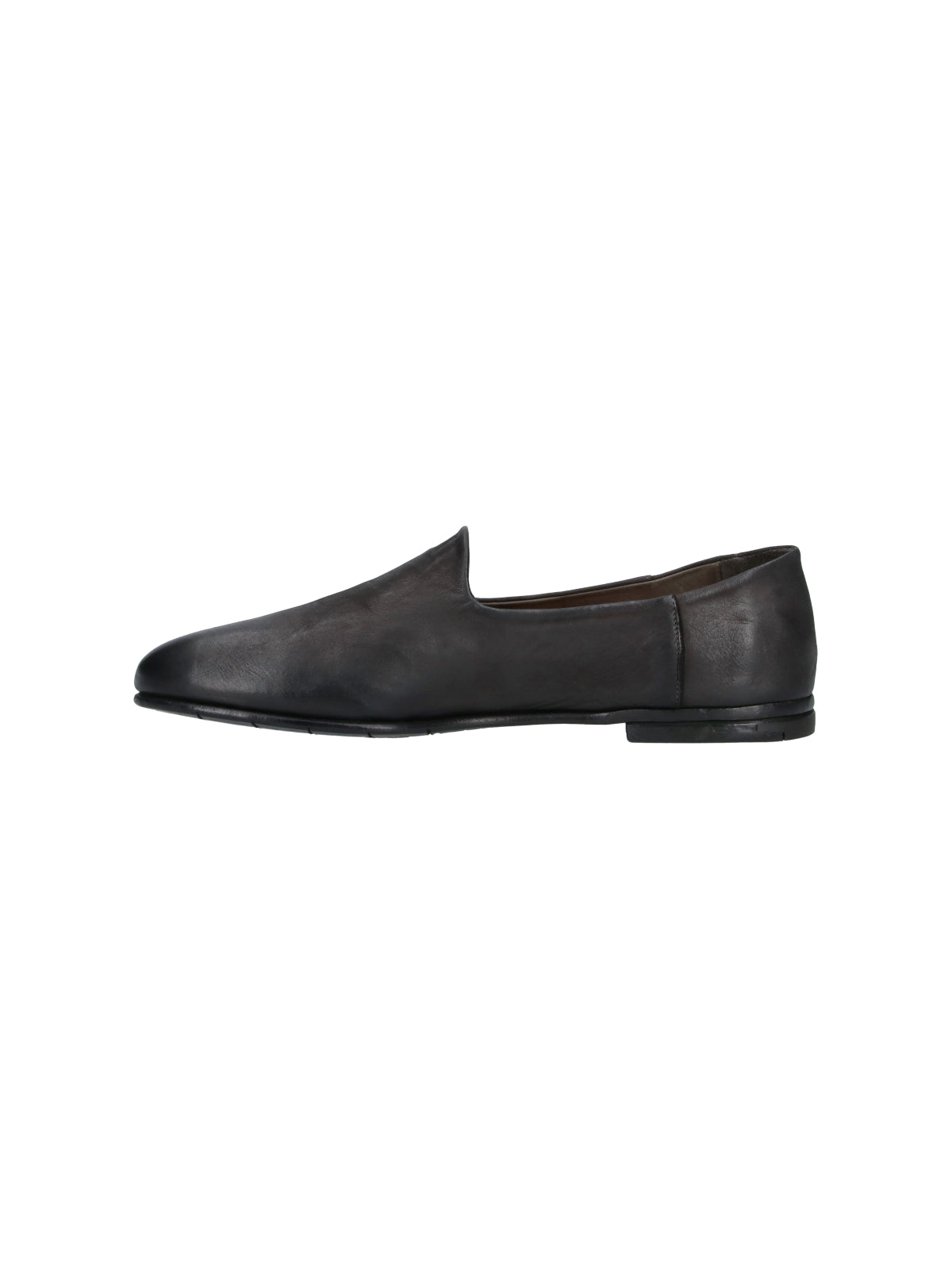Black Rounded Toe Slip-On Leather Moccasins
