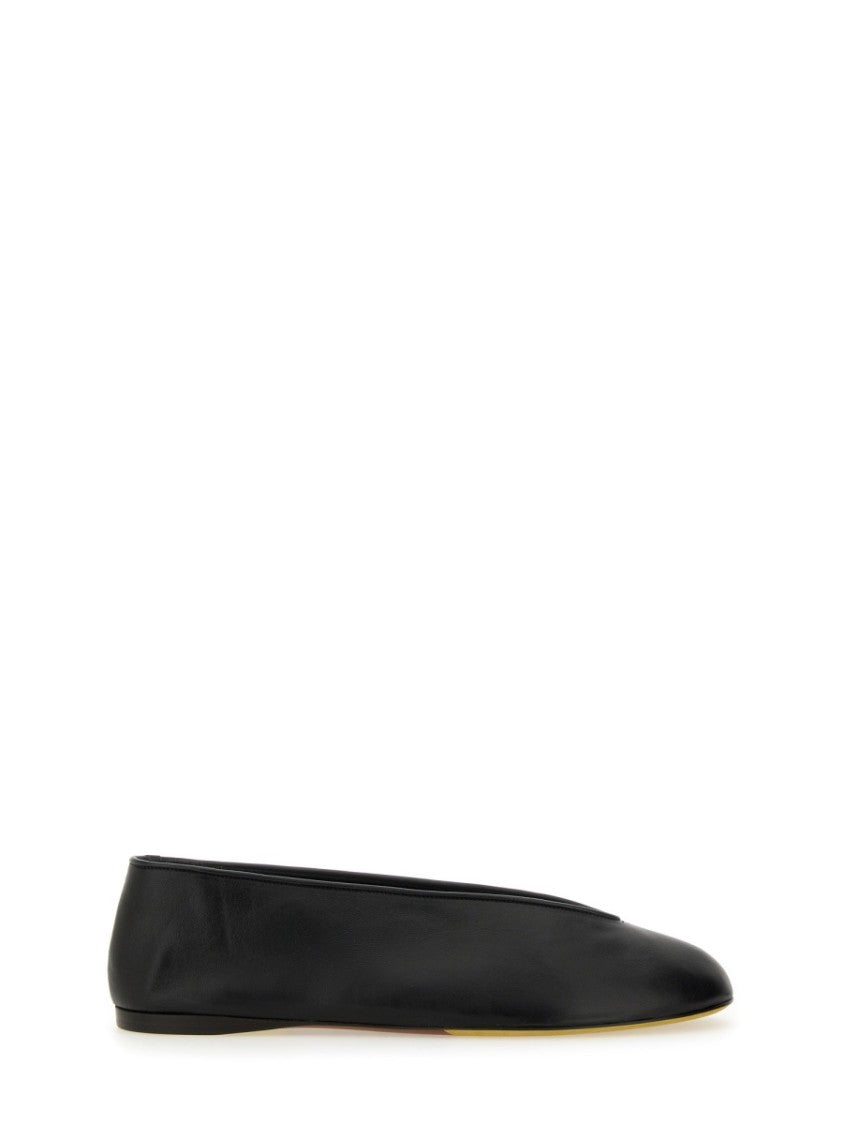 "Duck" Dancer Black Leather Flats