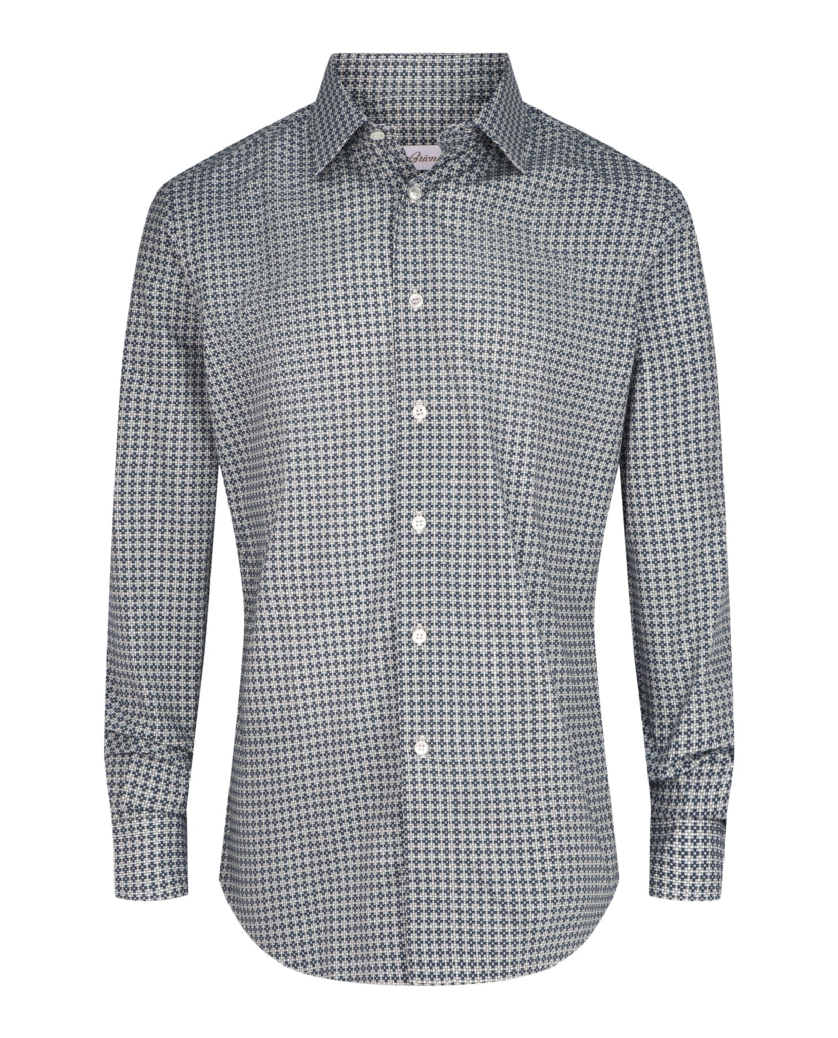 Slim-Fit Micro-Check Pattern Shirt