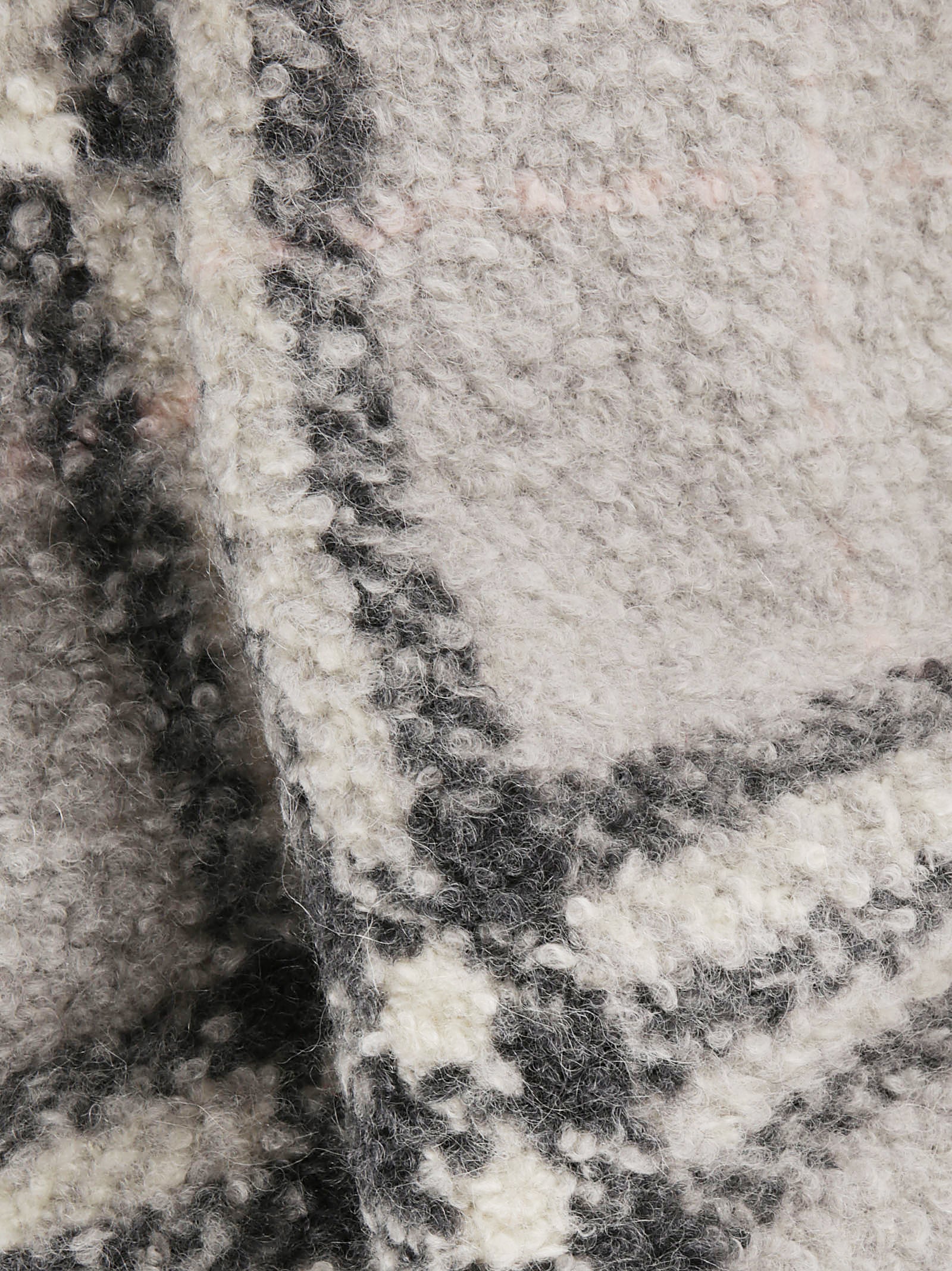 Textured Grey Scarf with Large Check Pattern