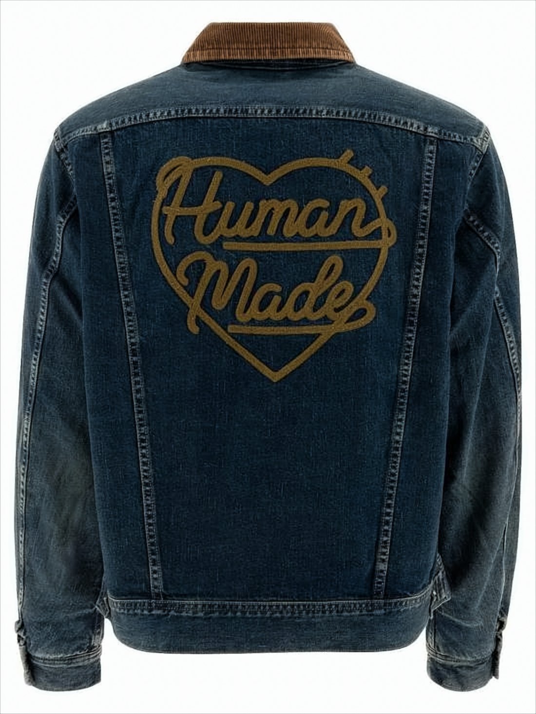 Medium-Dark Wash Denim Jacket with Corduroy Collar