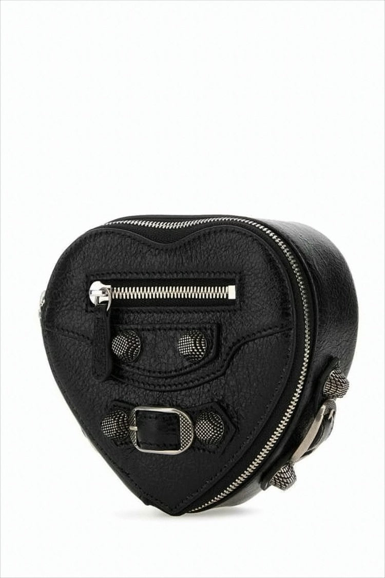 Heart-Shaped Crossbody Bag with Textured Calf Leather and Silver Hardware