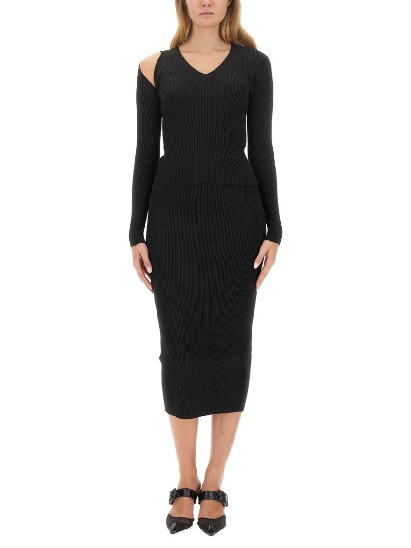 Ribbed Wool Blend Pencil Skirt