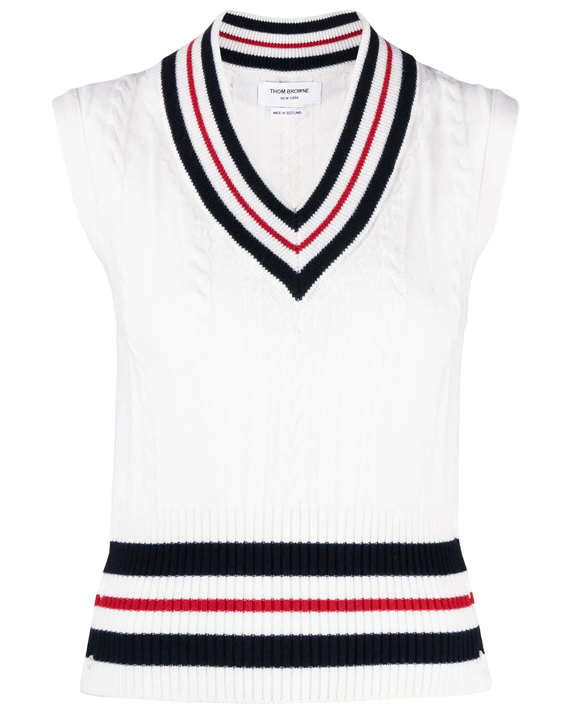 Sleeveless Knit Sweater with Contrasting Stripes