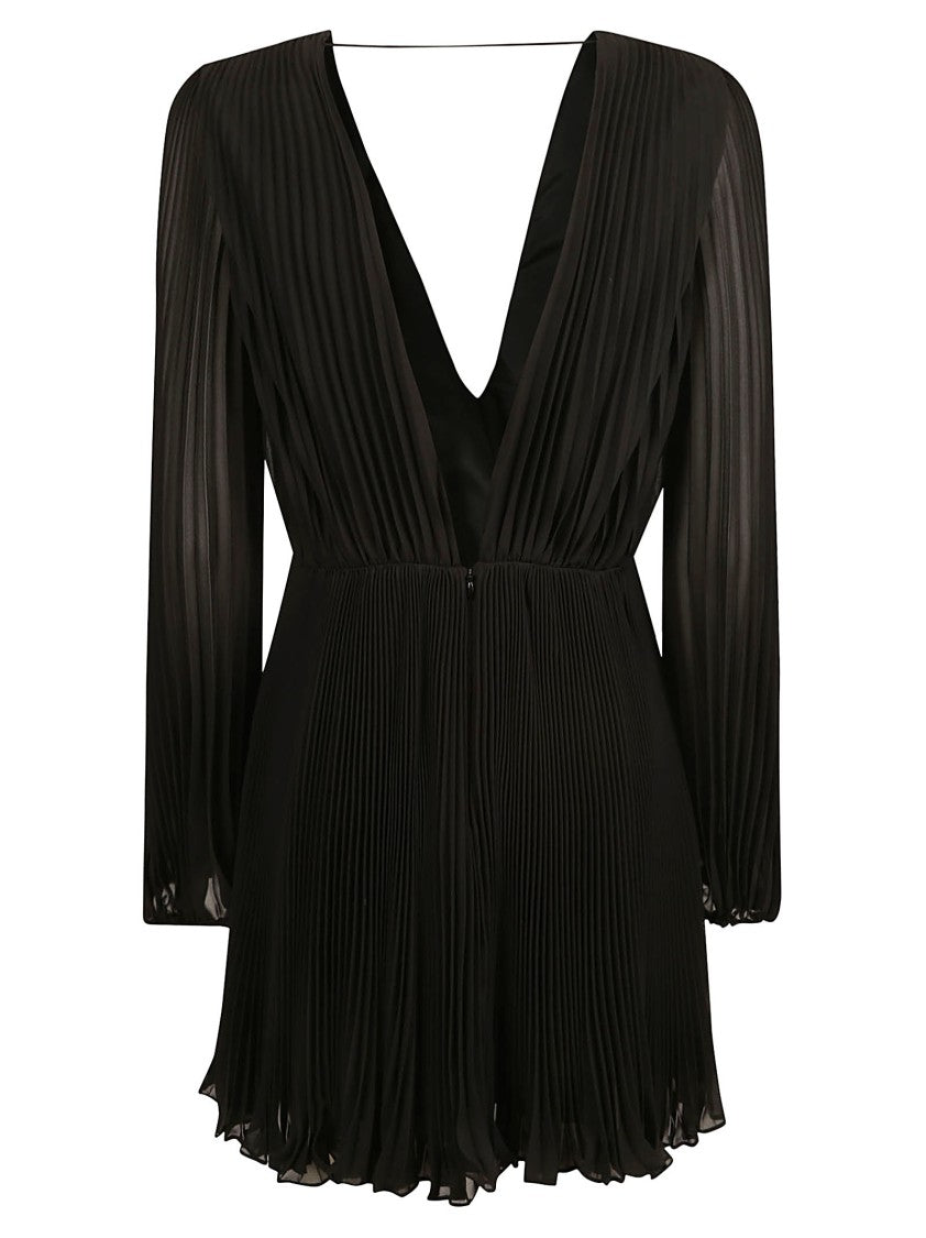 Pleated Black Dress With Deep V-Neckline
